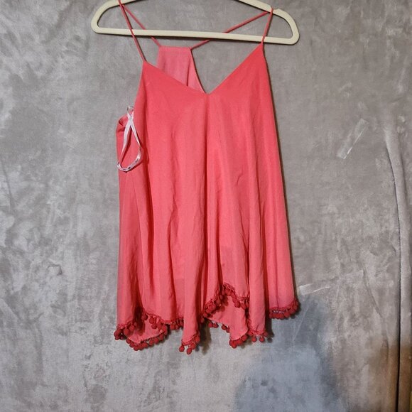 VaVa‎ by Joy Han Chic Cottage core  Coral Pink Pom Pom Hem Spaghetti Strap Top - Picture 2 of 4